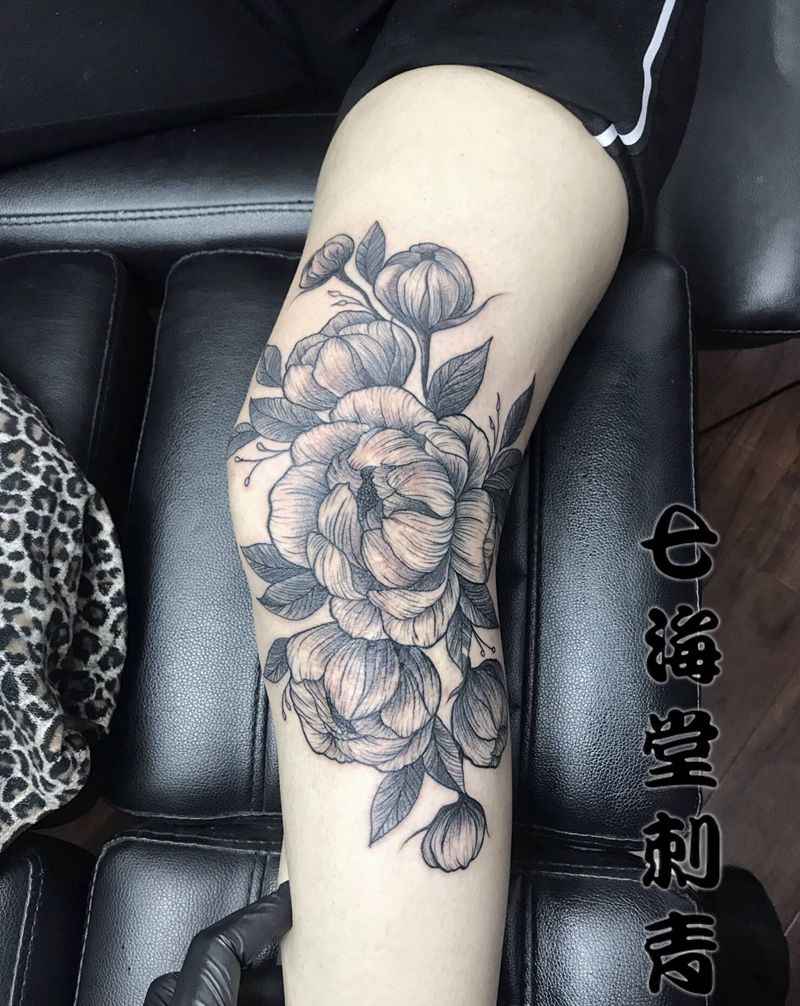 膝盖疤痕遮盖纹身图片_腿部纹身图案