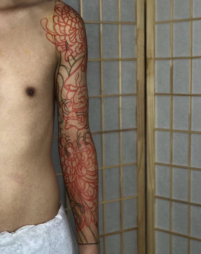 花臂纹身图片_手臂老传统纹身图案