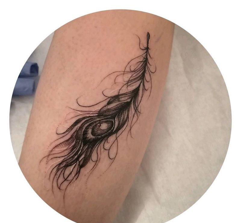 羽毛纹身图片_腿部羽毛纹身图案