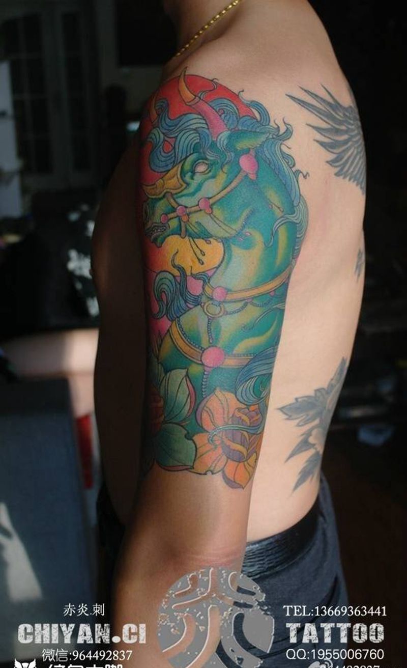 长对角的马纹身图片_成品手稿手臂欧美清新贴纸动物静物鬼神原创纹身图案