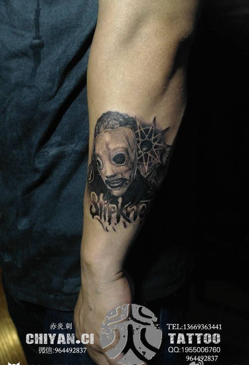 活结乐队纹身图片_欧美成品手臂肖像写实人物纹身图案