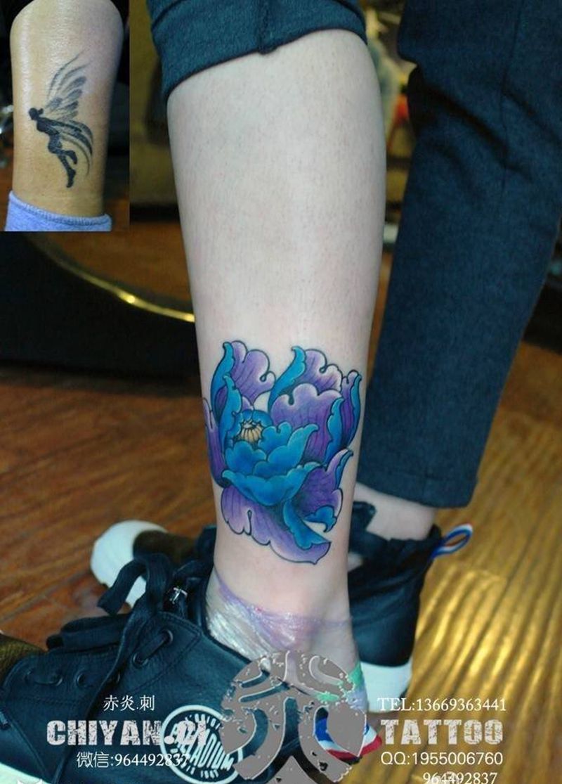 牡丹遮盖，靳凯作品纹身图片