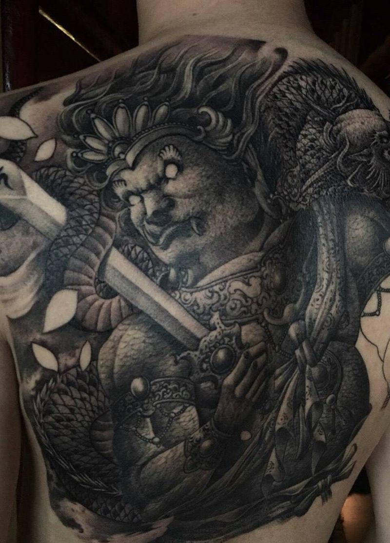 不动尊菩萨，靳凯作品纹身图片_背部老传统新传统宗教神佛原创纹身图案