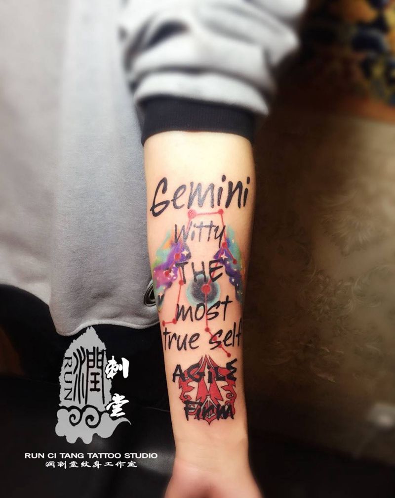 润刺青出品#双子座#纹身图片