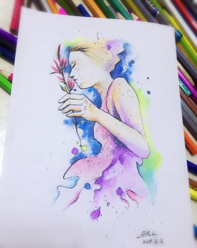 手稿完成纹身图片_手稿肩部腰部背部手臂腿部欧美清新人物纹身图案