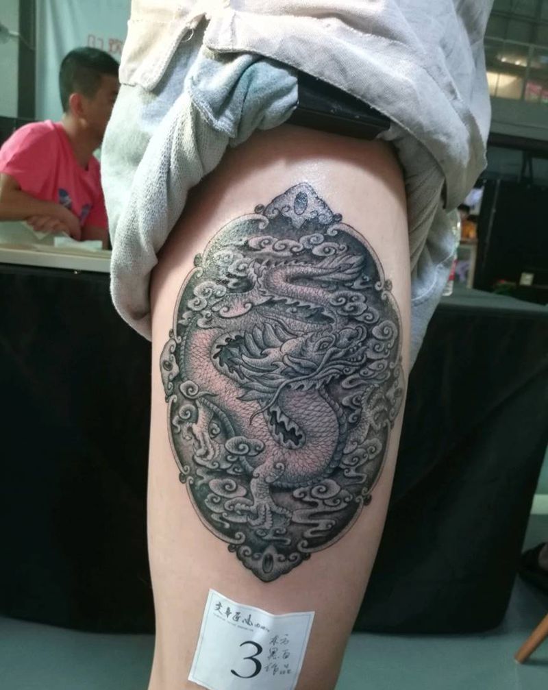 祥龙浅浮雕纹身图片