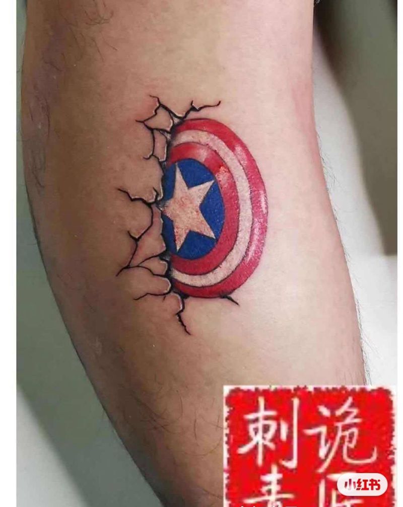 美国队长纹身图片_腿部New School纹身图案