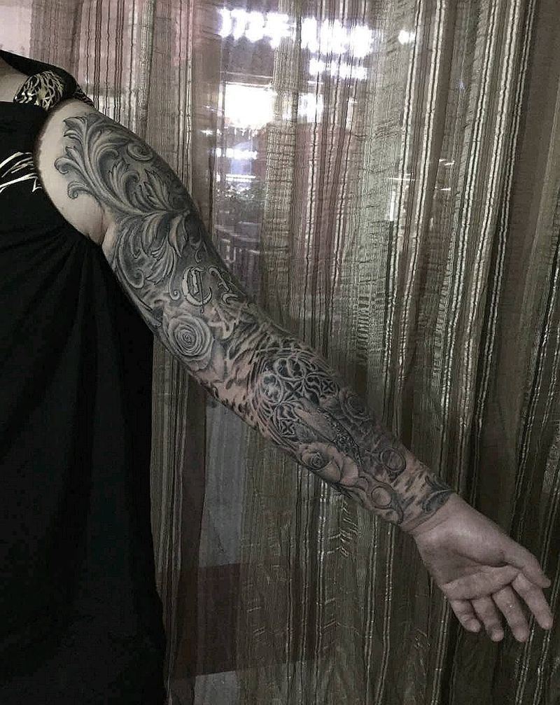 旧图修改添加 黑灰花臂纹身图片