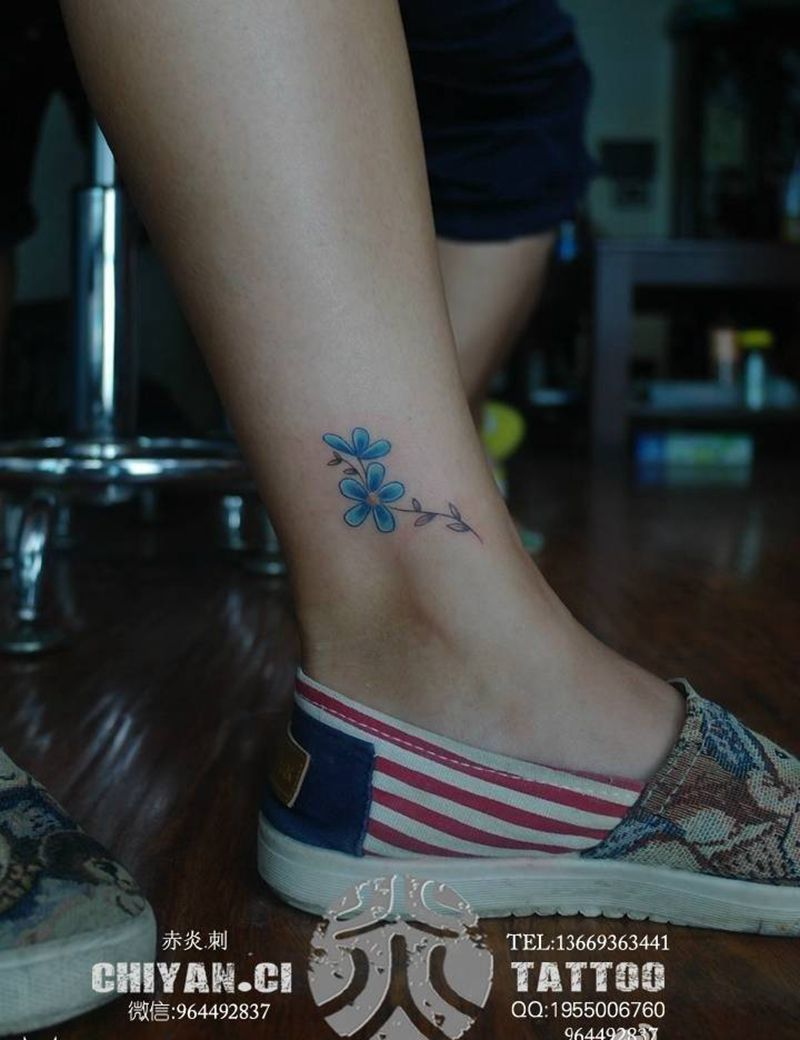小清新.花.现场手绘纹身图片_成品腿部脚部清新植物静物纹身图案