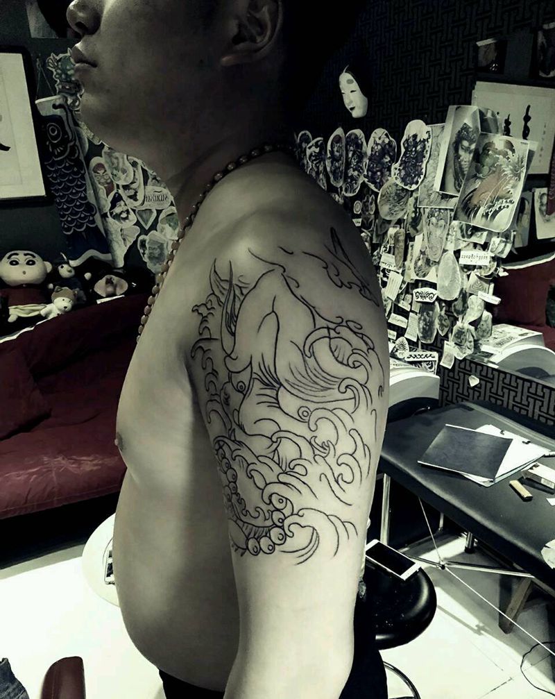 傣刺青作品~般若割線完成纹身图片