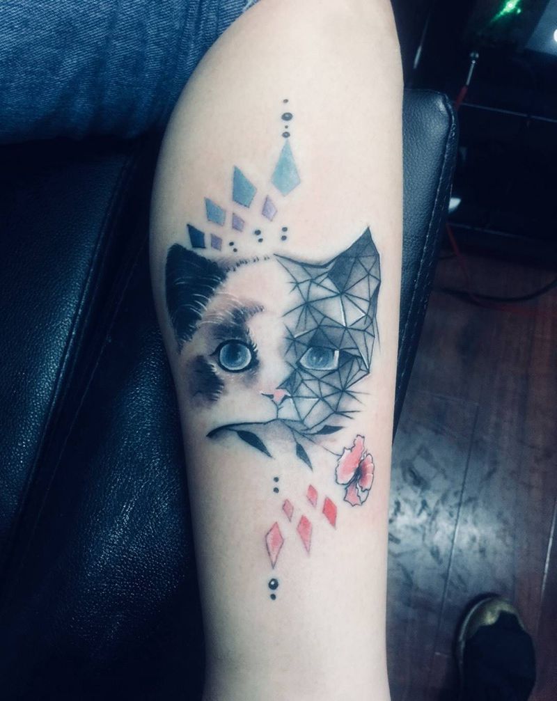小腿猫咪纹身图片