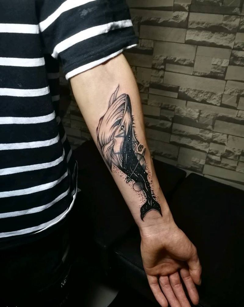 鲸遮盖纹身图片_手臂纹身图案