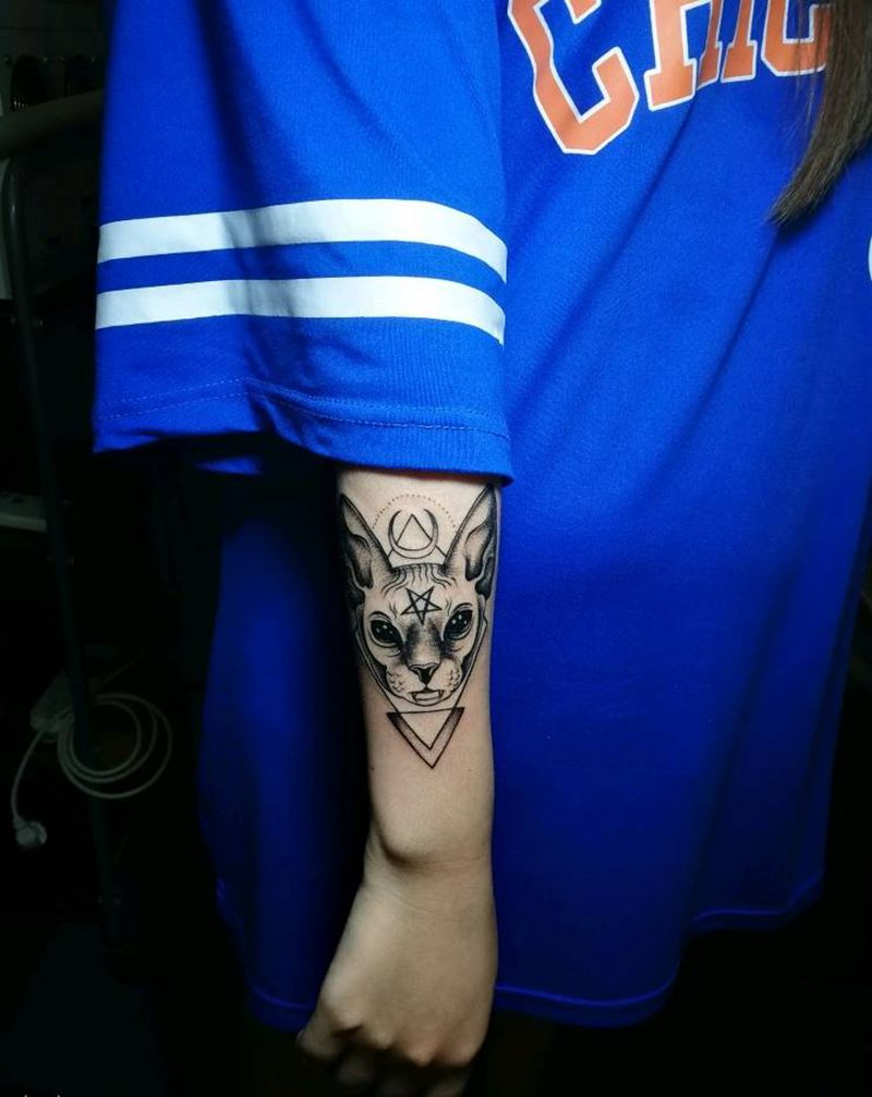 猫纹身图片_手臂点刺纹身图案