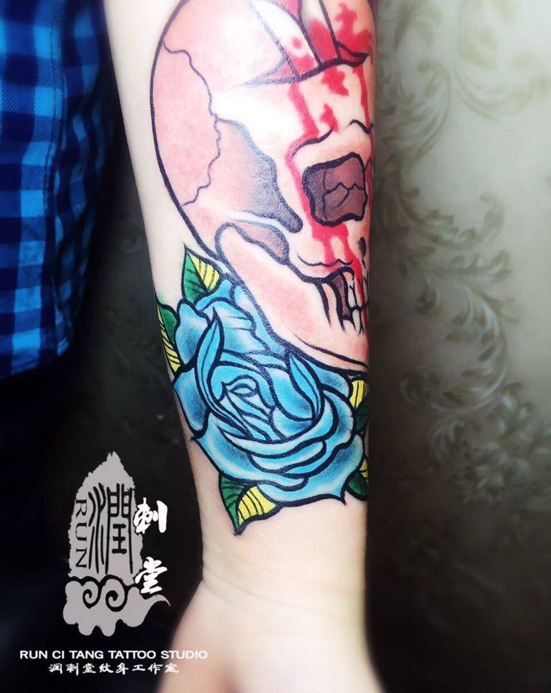 润刺青#school 小花臂#纹身图片