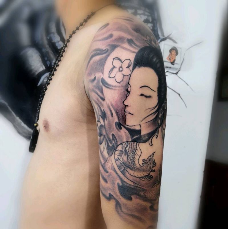 艺妓纹身图片_手臂新传统纹身图案