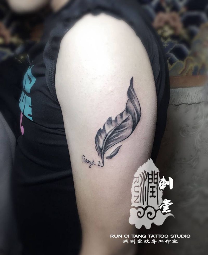 润刺青出品#羽毛#纹身图片