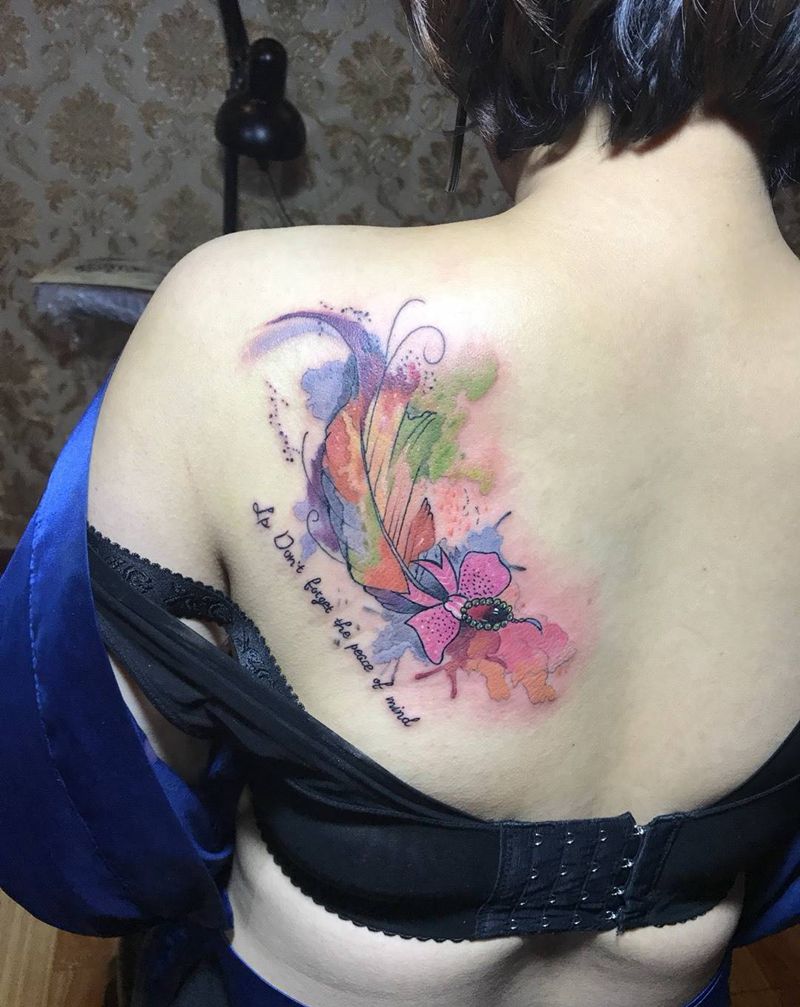 水彩羽毛纹身图片