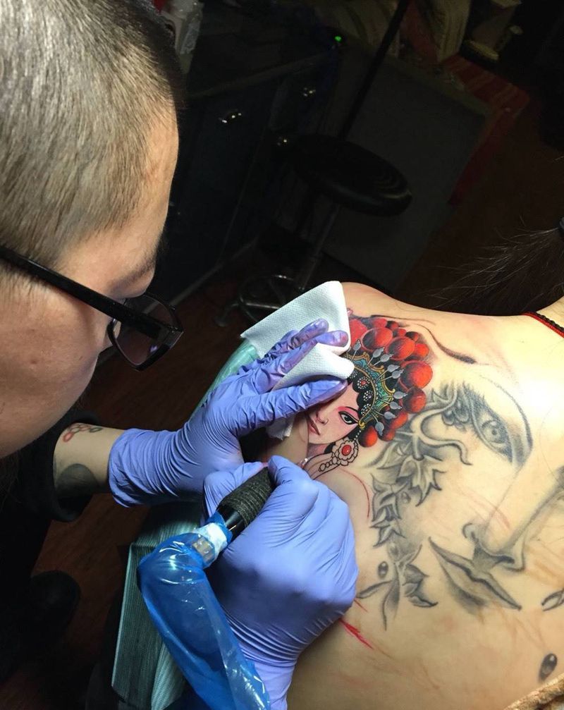 花旦遮盖，靳凯作品纹身图片