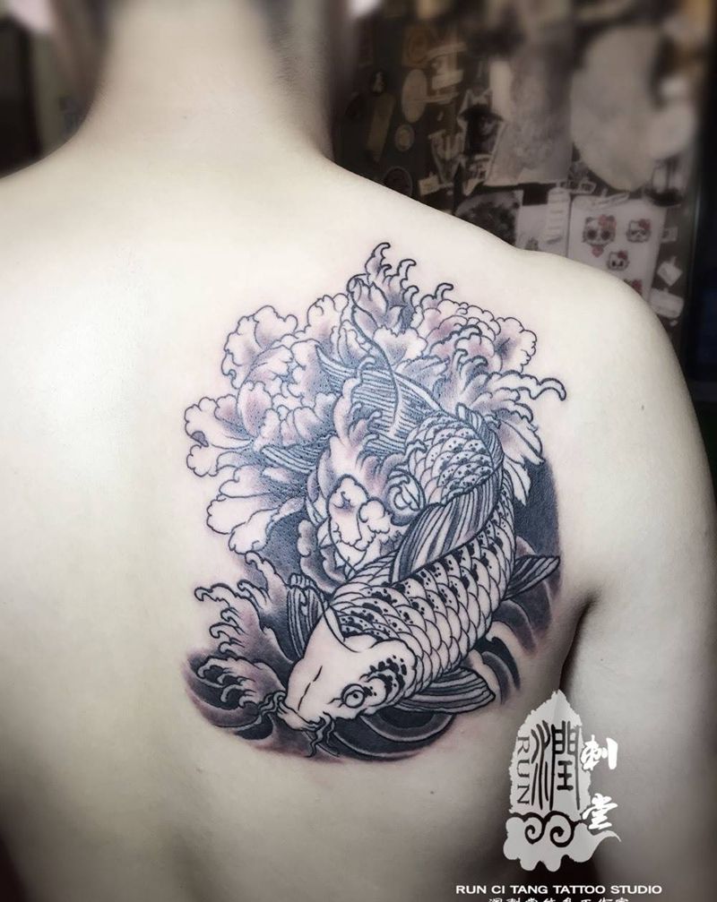 润刺青出品#锦鲤#未完成纹身图片