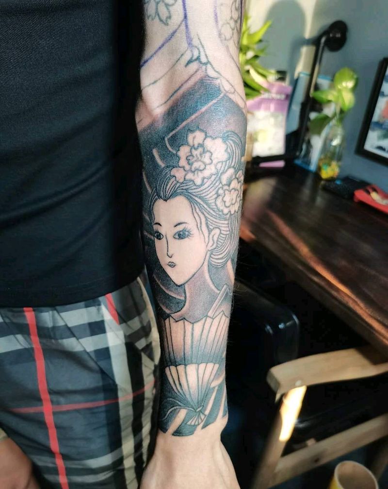 修改花臂未完纹身图片_手臂老传统纹身图案