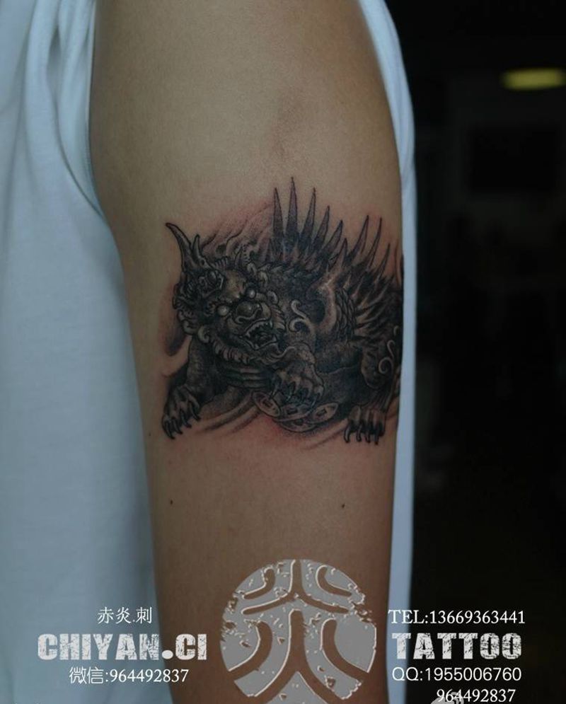 迷你貔貅纹身图片_成品手稿手臂传统习俗鬼神动物静物原创宗教纹身图案