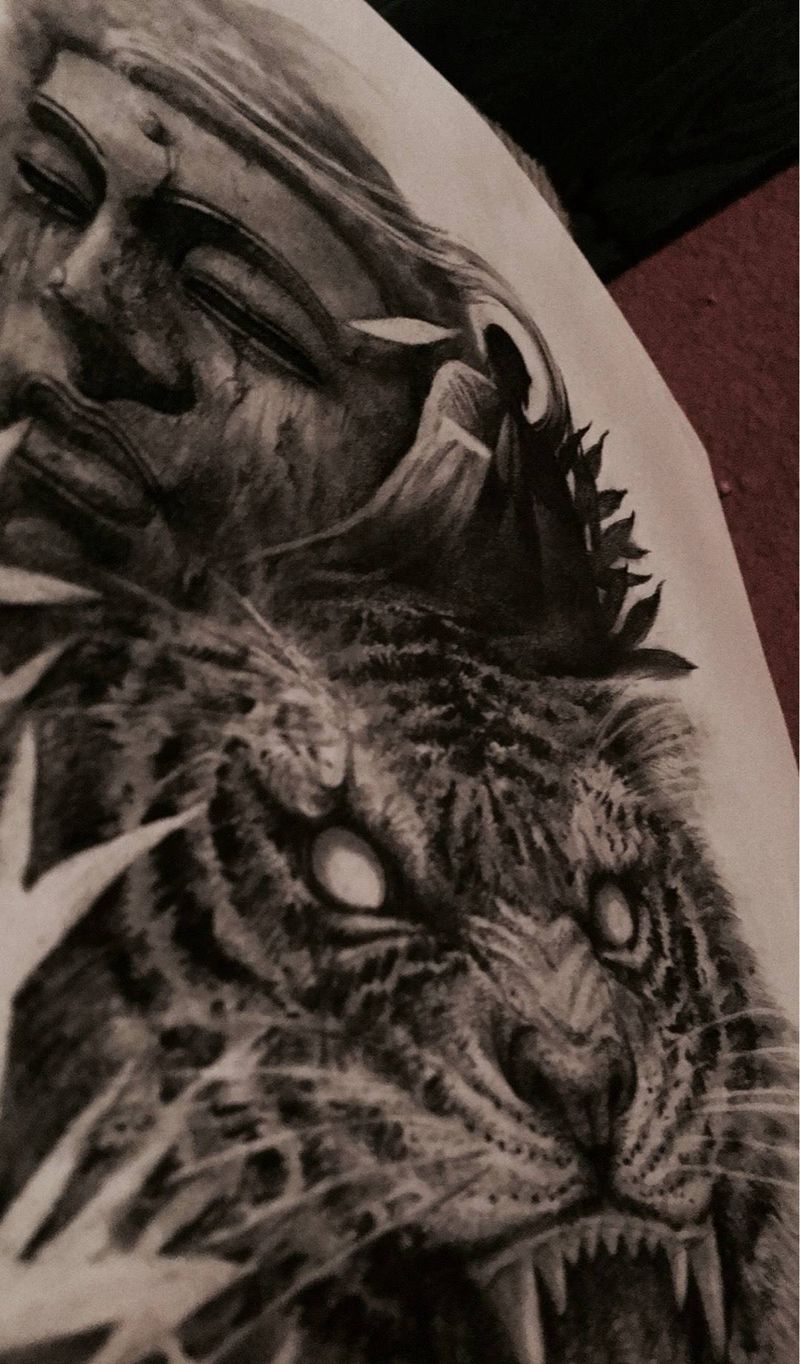 [悠闲]靳凯师傅原创手稿待寻有缘人，此图只做一次。不重复。纹身图片_人物动物原创宗教传统手臂腰部腿部手稿纹身图案