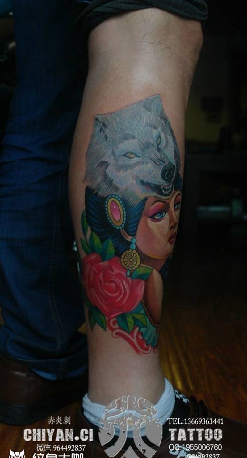 欧美图纹身图片_成品欧美清新腿部人物静物动物纹身图案
