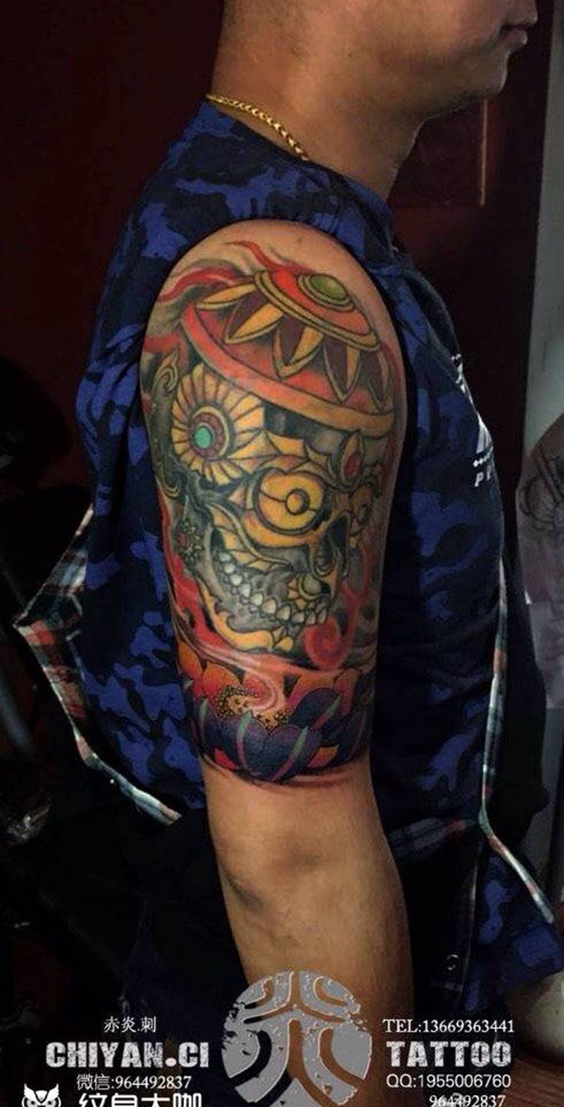 下续莲花遮盖纹身图片