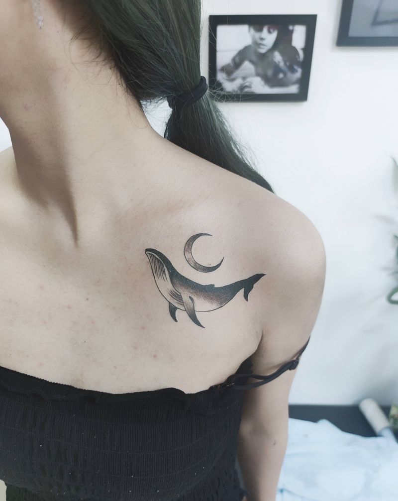 鲸鱼纹身图片_点刺纹身图案