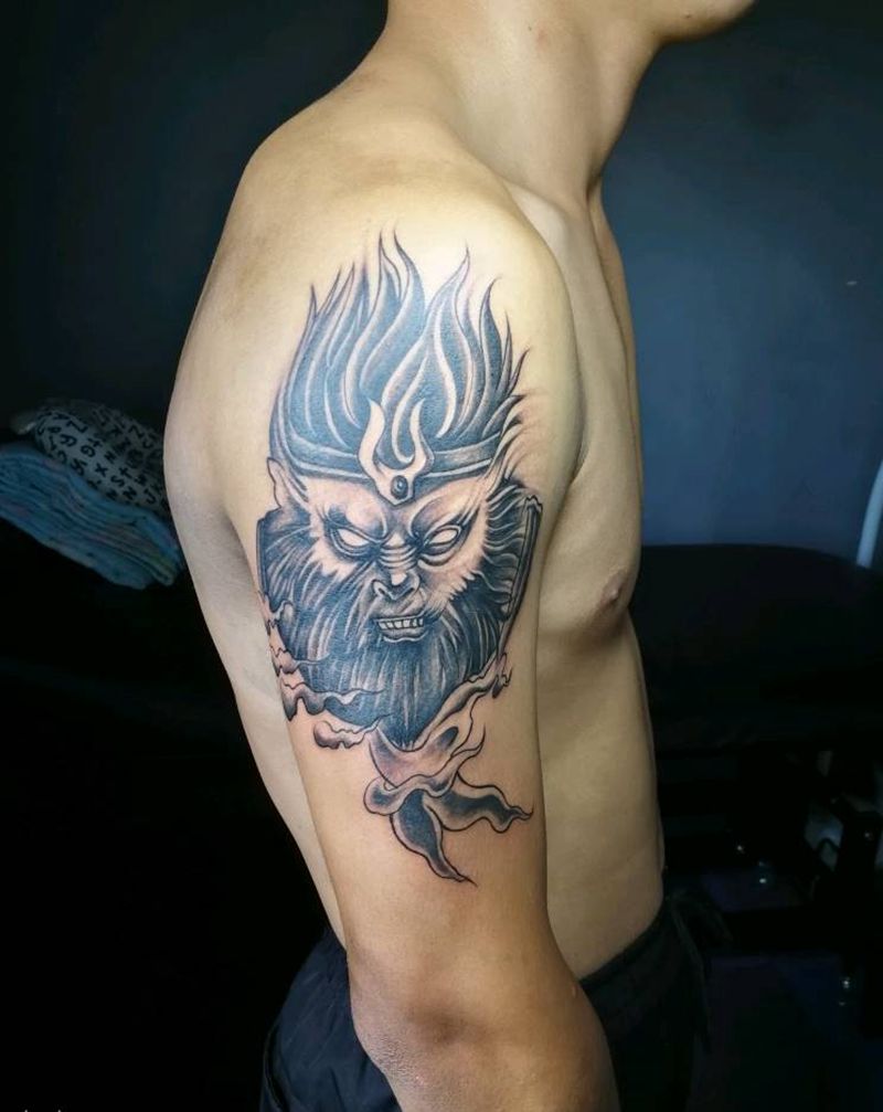 猴子纹身图片_手臂老传统纹身图案