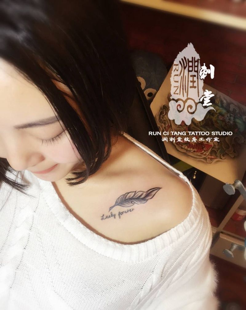 叶子纹身图片_成品颈部欧美清新植物纹身图案