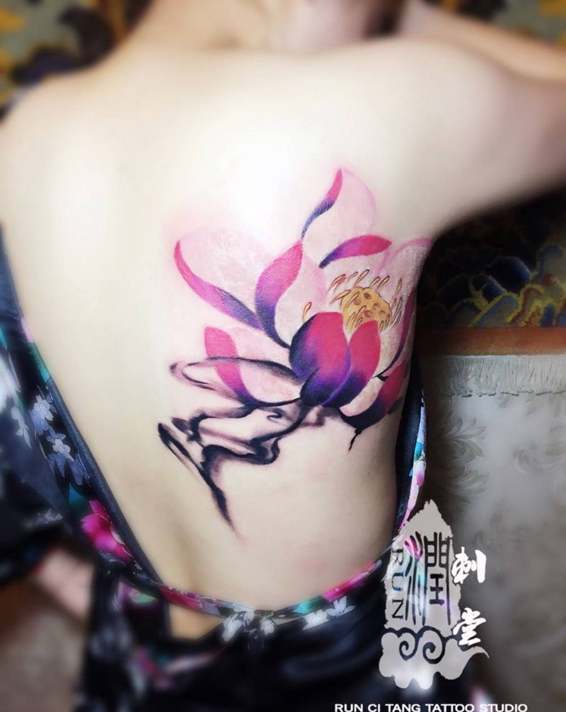 胎记遮盖#水墨荷花#纹身图片