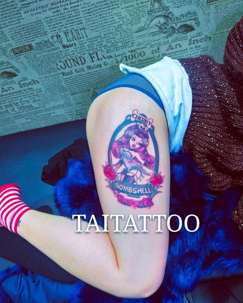 三木嘎作品纹身图片_腿部New School纹身图案