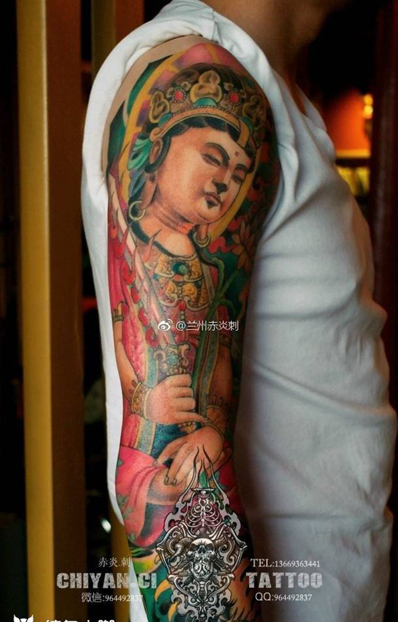 [悠闲]我们的新标如何？兰州赤炎刺纹身师靳凯师傅作品。多部分已恢复。纹身图片_成品传统肖像手臂人物动物原创纹身图案