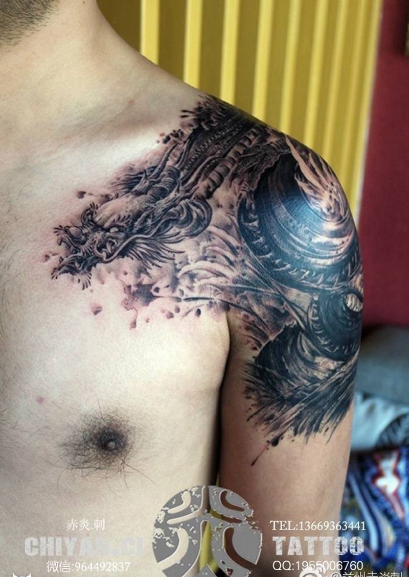 水墨龙纹身图片_成品手臂传统国画宗教鬼神原创纹身图案