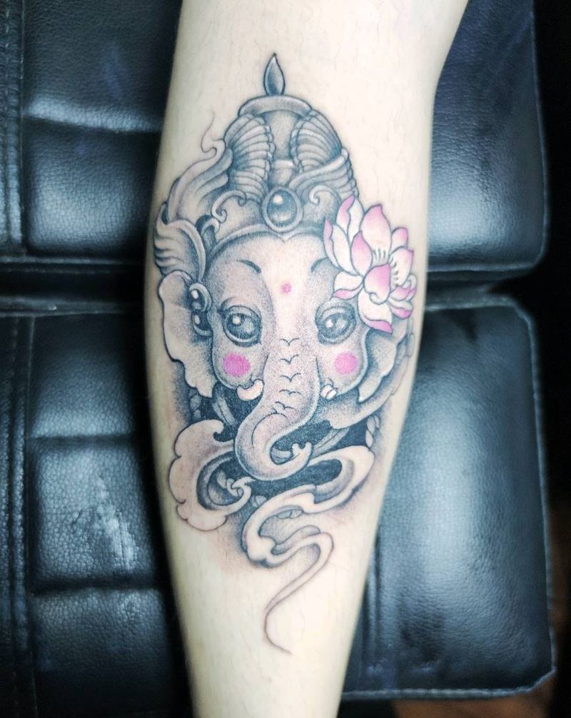 象神纹身图片_腿部点刺纹身图案