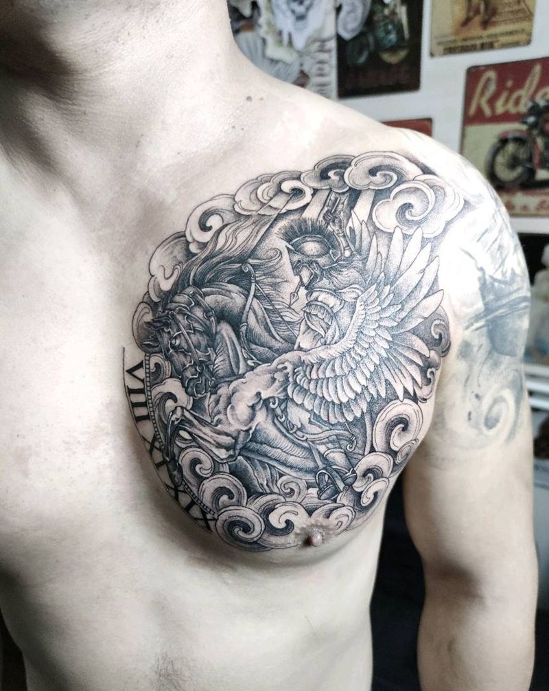 天马骑兵纹身图片_胸部纹身图案