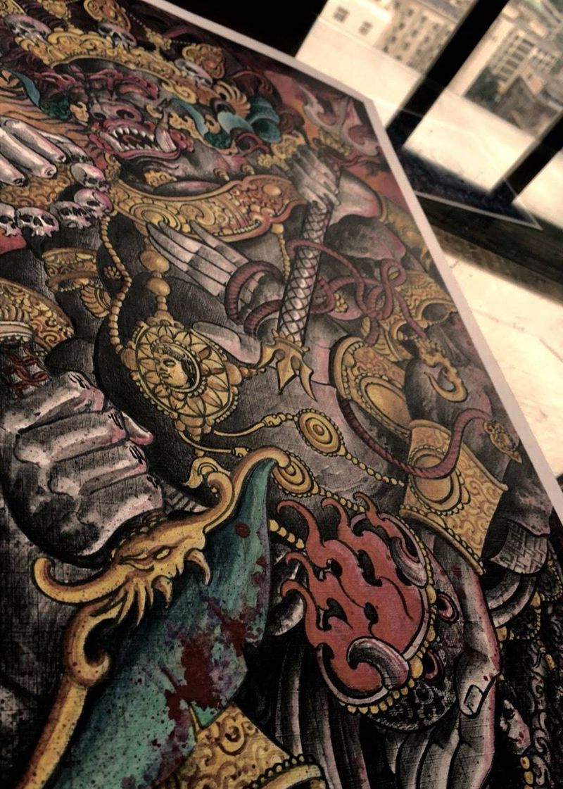 护法手稿，靳凯作品纹身图片_老传统新传统护法宗教原创纹身图案
