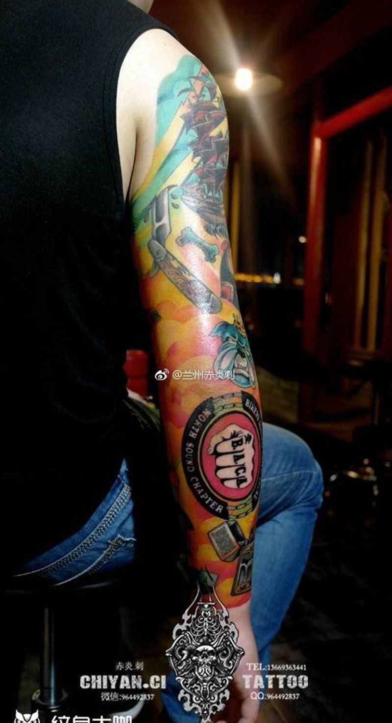 跨时一年的花臂，已完成纹身图片