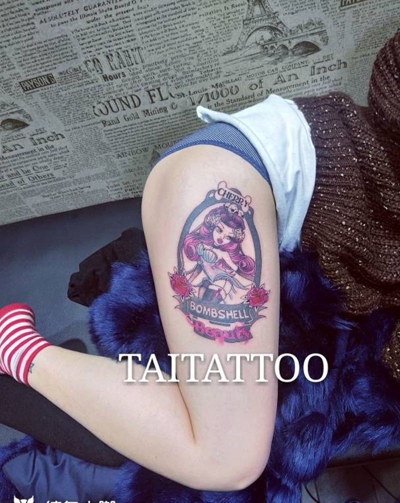 美女大腿纹身~傣刺青纹身图片