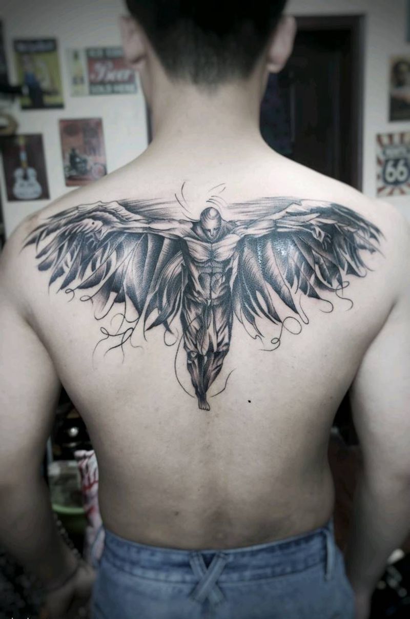 天使纹身图片_背部纹身图案