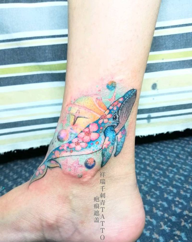 鲸鱼~疤痕遮盖纹身图片