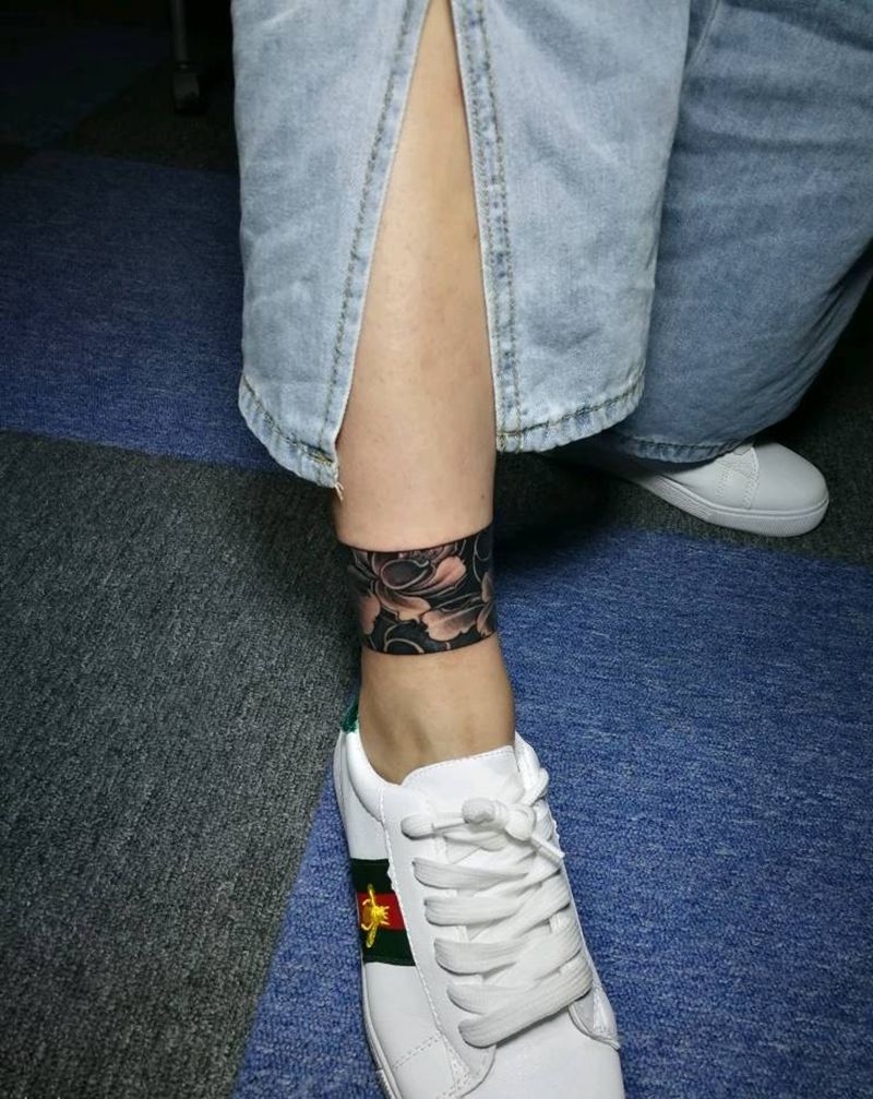 腿环纹身图片_腿部老传统纹身图案