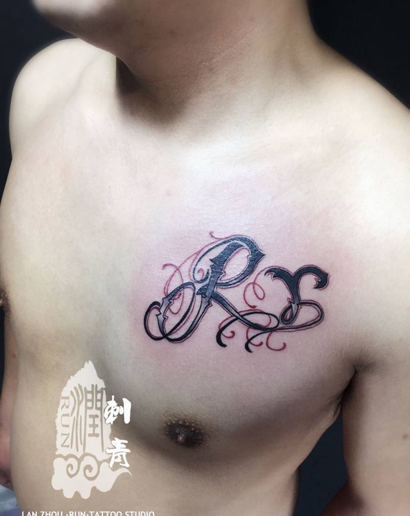 花体纹身图片_成品胸部欧美字符情侣纹身图案