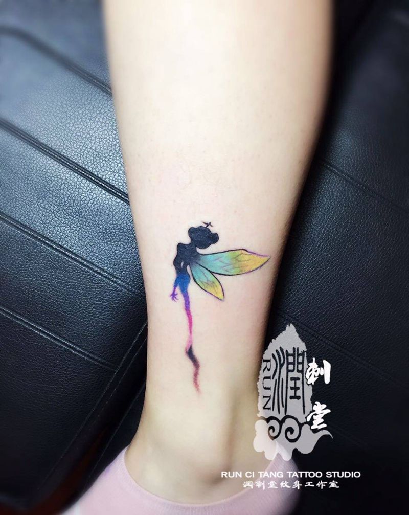 润刺青出品#小仙女#谢谢信任纹身图片_成品腿部脚部清新人物纹身图案