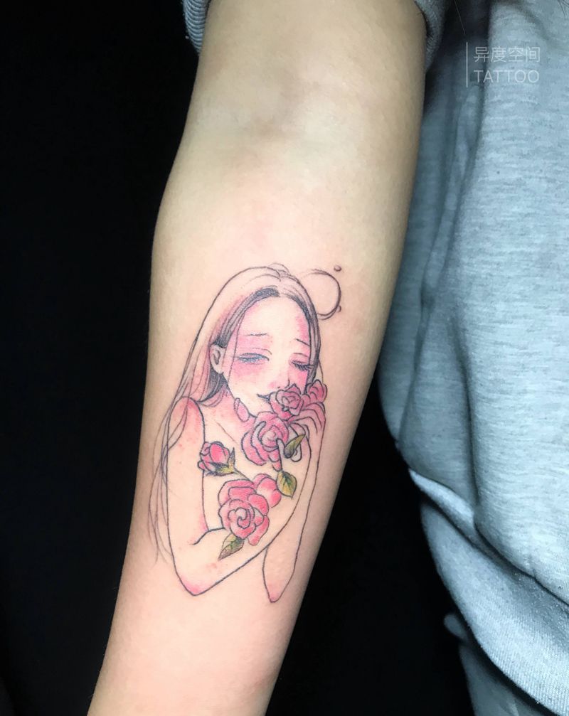 小清新纹身图片_手臂小清新人物少女纹身图案
