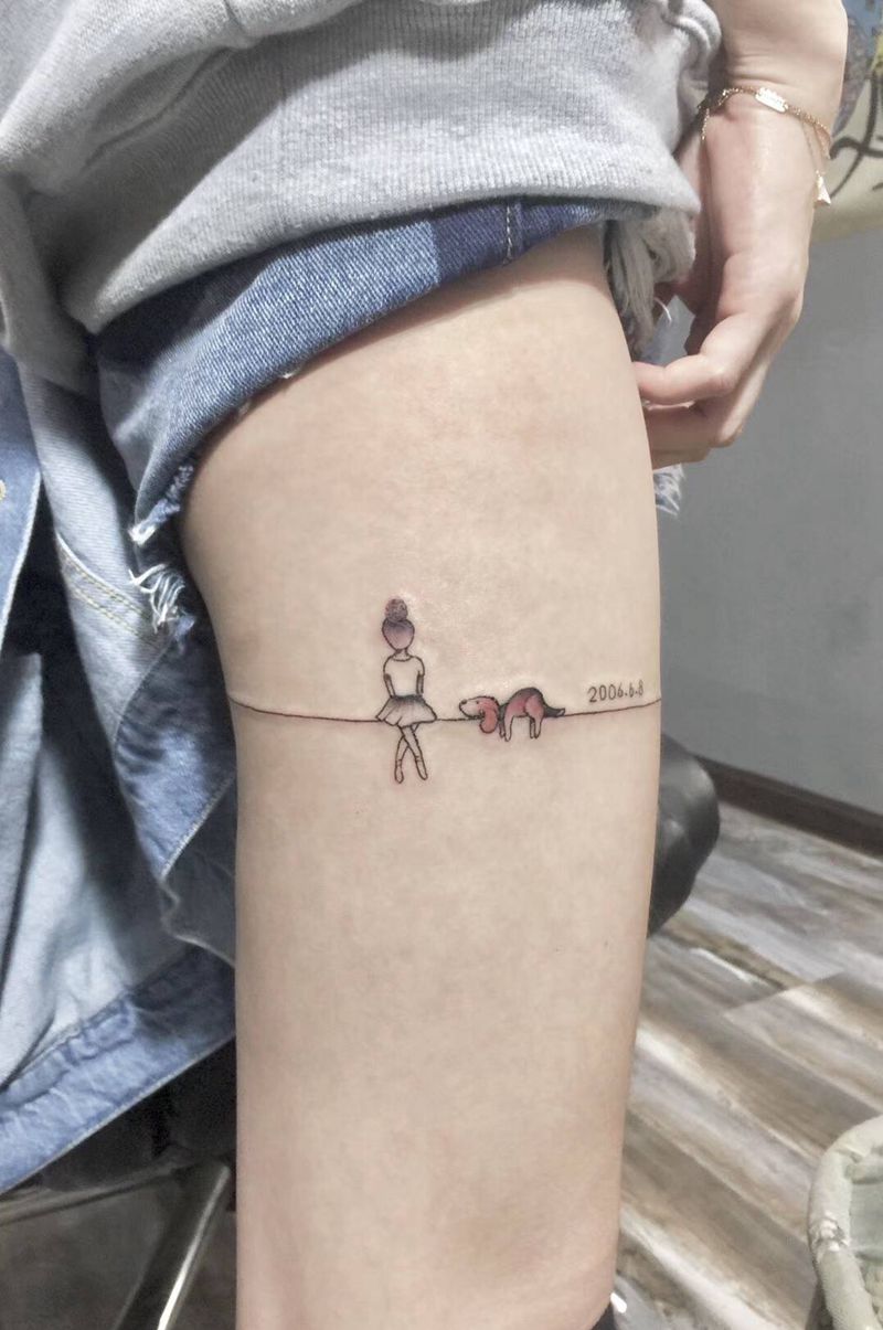 小清新纹身图片_腿部点刺女孩小清新纹身图案