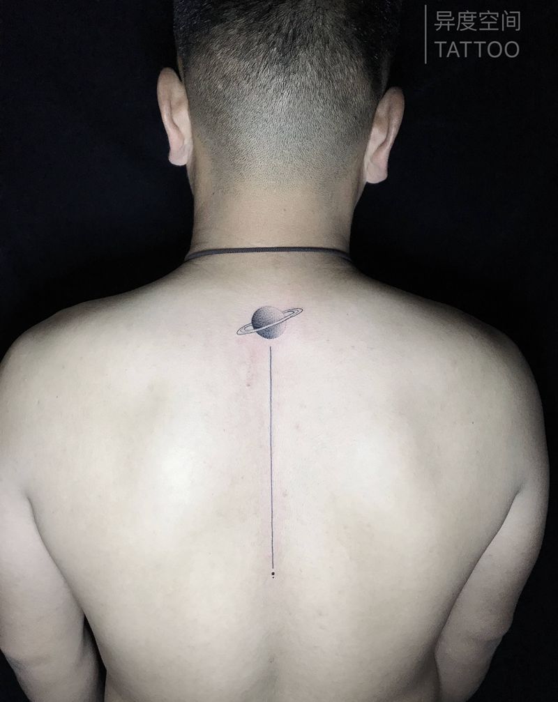 星球纹身图片_背部手臂点刺星球直线点刺纹身图案