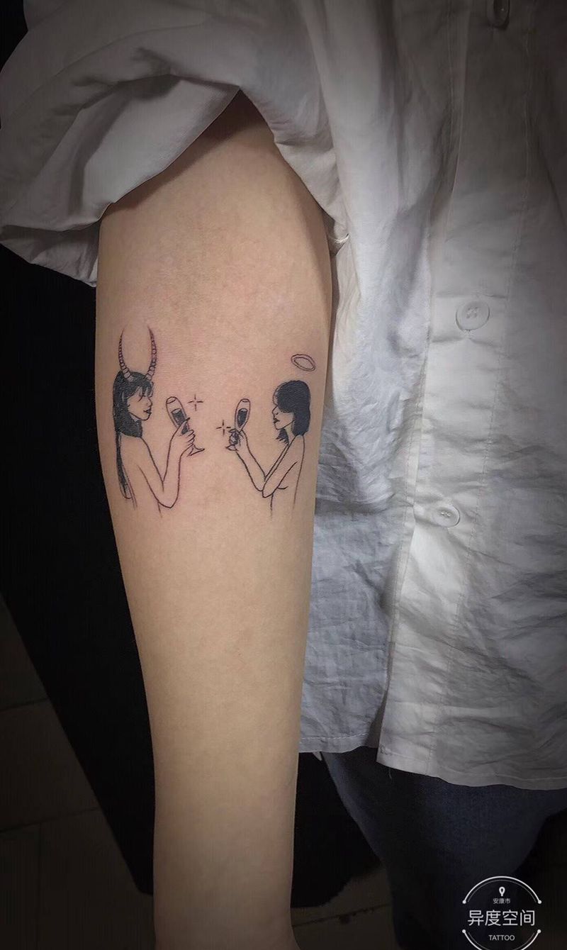 小图纹身图片_手臂腿部人物线条小清新纹身图案