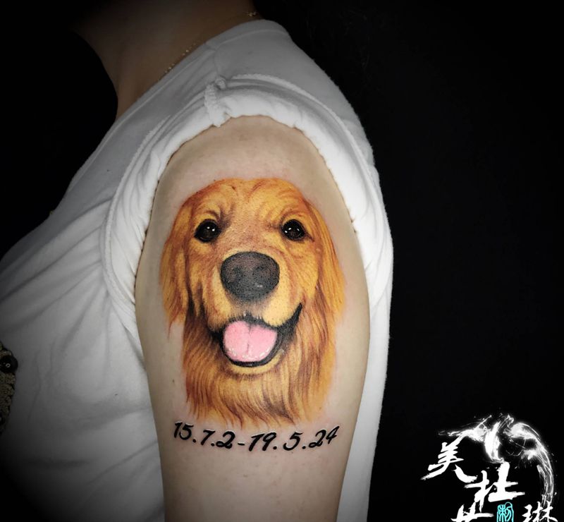 狗狗纹身图片_手臂欧美写实纹身图案